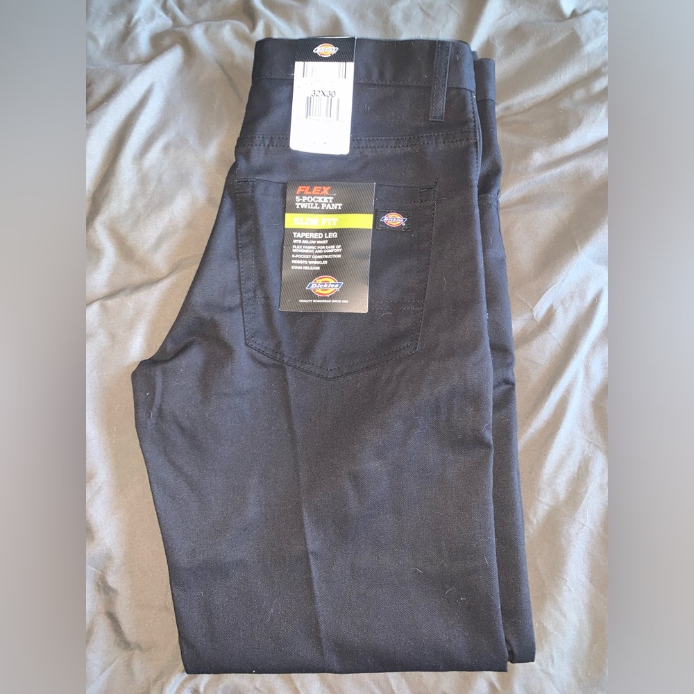 NWT! DICKIES Flex 5 Pocket Twill Pants Tapered Leg Blk 32X30 - Picture 1 of 9